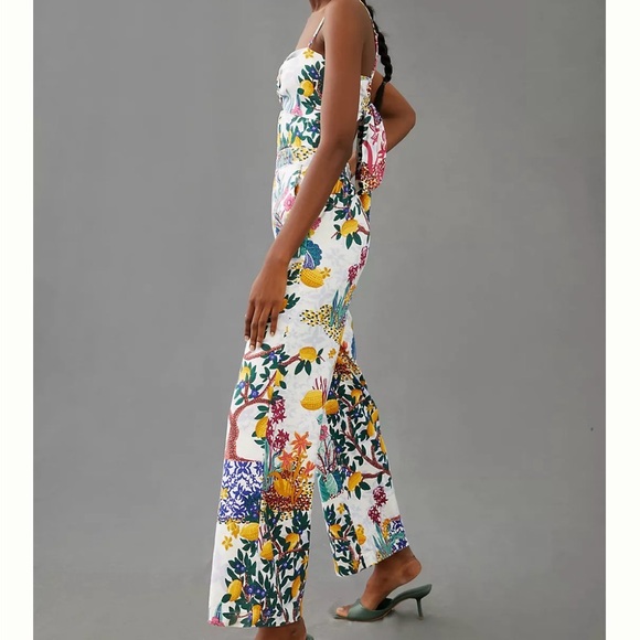 Anthropologie Maeve Cut Out Linen Spring/Summer Print Jumpsuit. - Picture 3 of 14